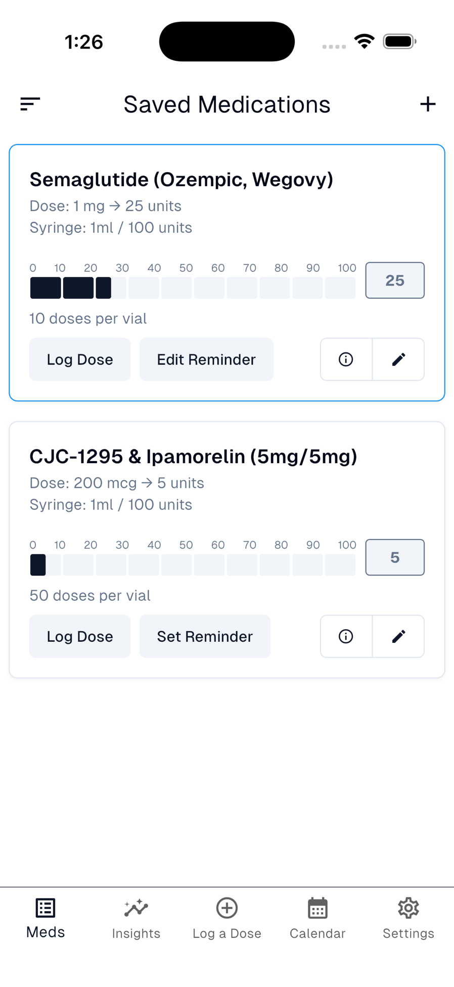 Saved medications and protocol cards