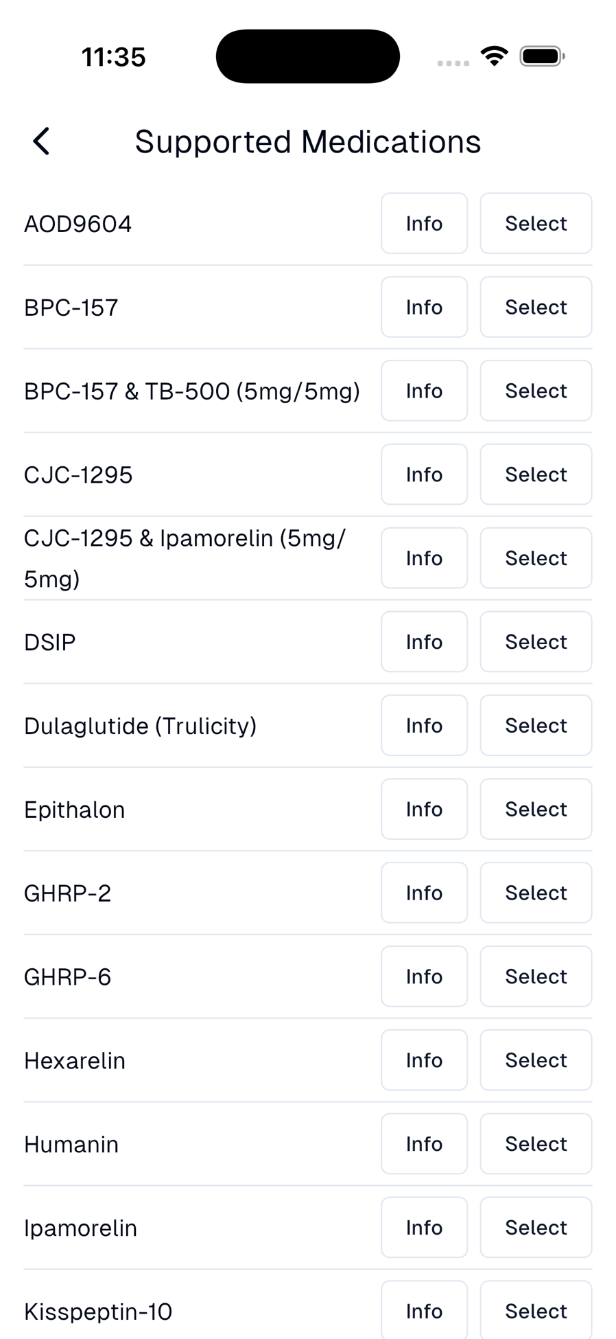 Supported medications glossary